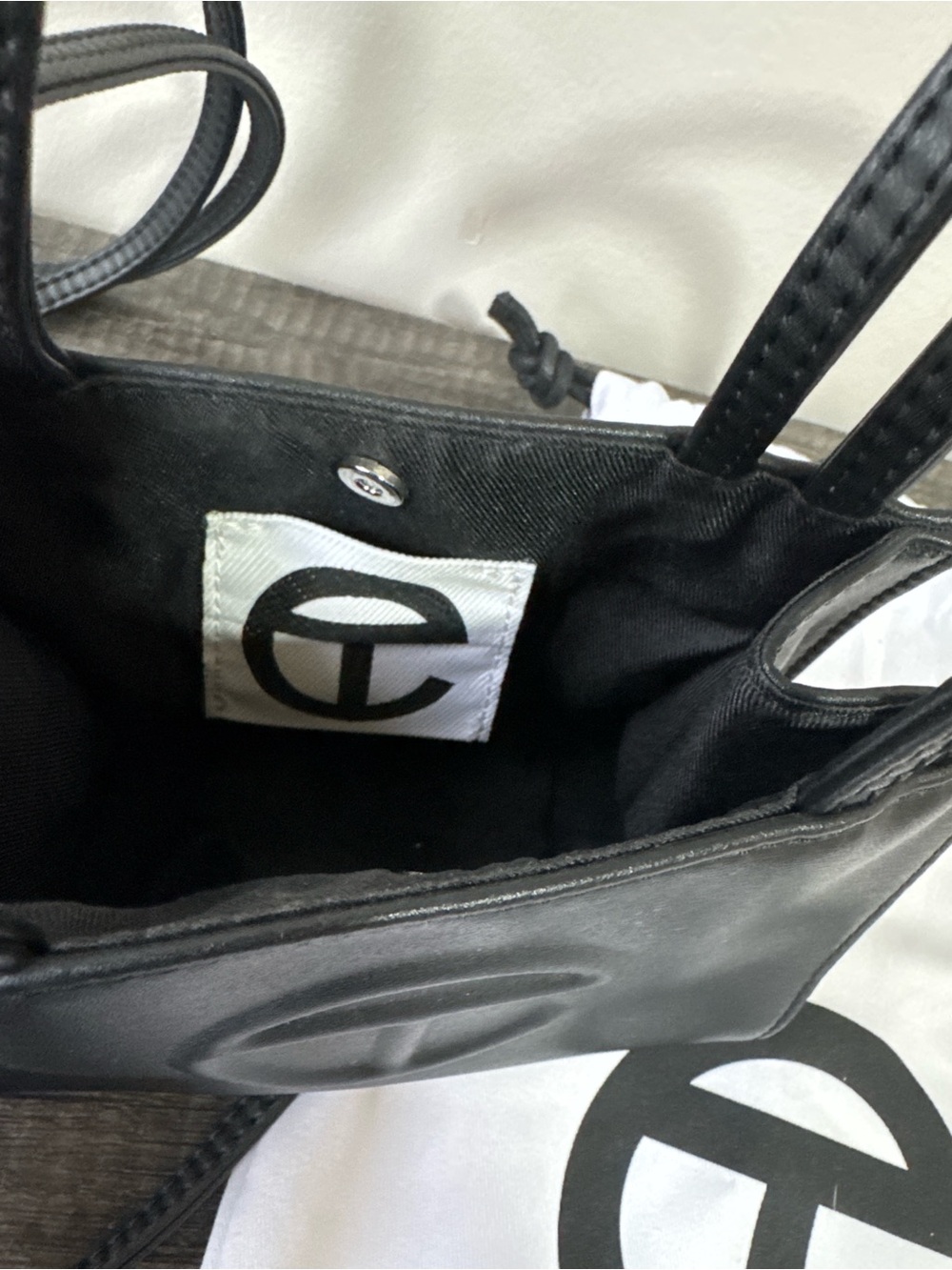 Telfar Black Mini Leather Shopper with Embossed Logo - Picture 4 of 4